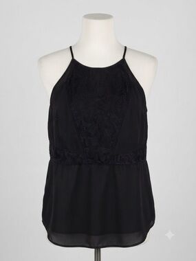 EXPRESS Black Lace Halter Tank - Size L - Boho Flowy Keyhole Top
